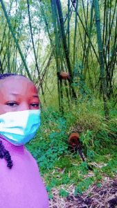 gloria at volcanoes for golden monkey trekking